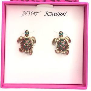 Betsey Johnson Turtle Earrings Gold Green Pink